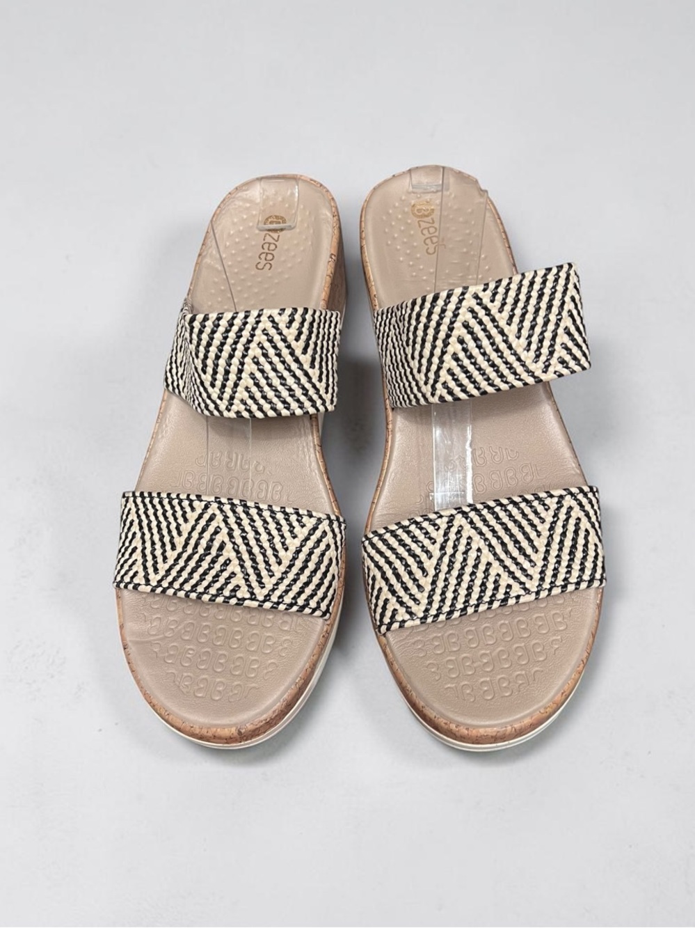 🌻BZEES LifeStride Resort Wedge Sandals Black Multi Raffia Comfort Size 9.5